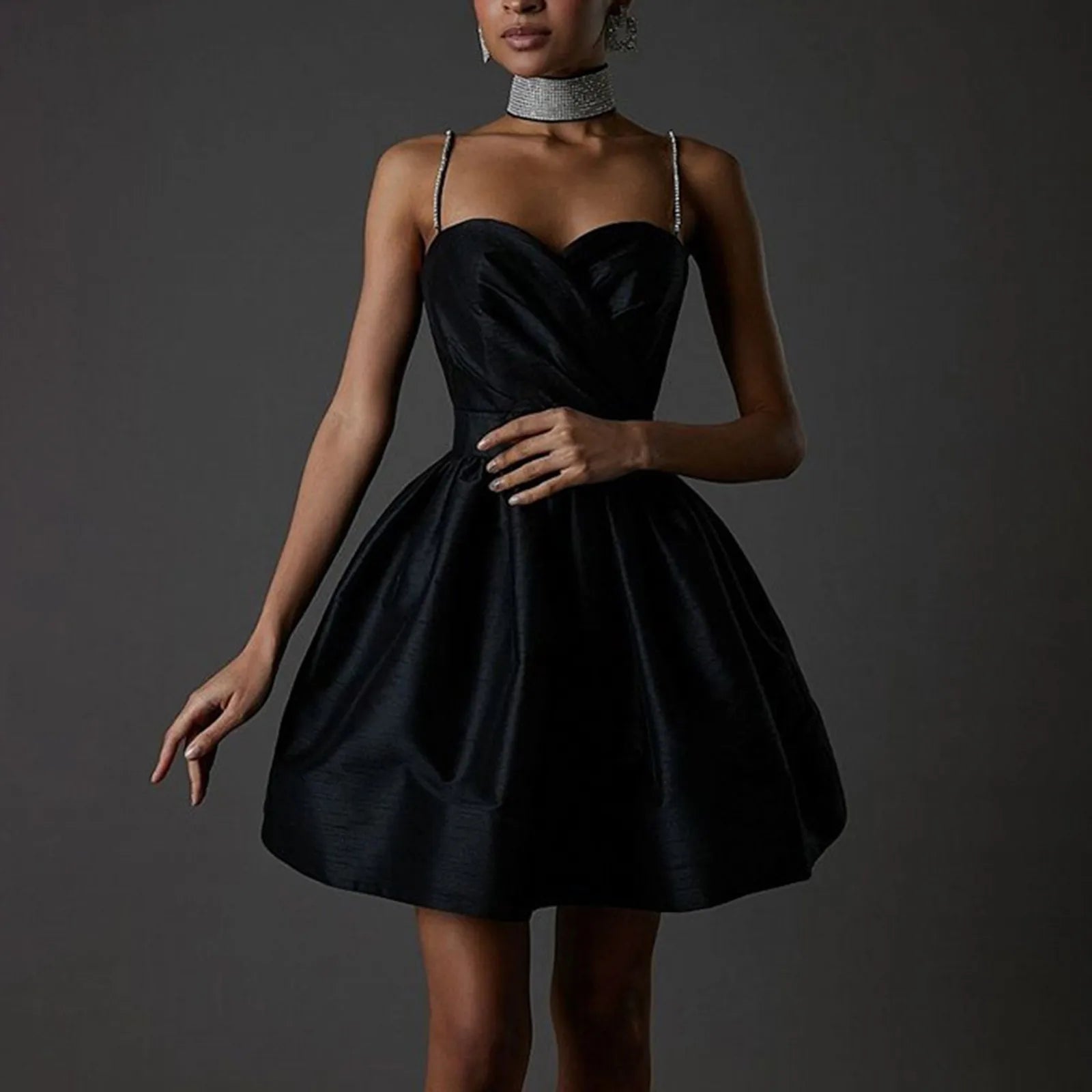 Womens Beaded Spaghetti Strap Short Dresses Elegant Waisted Satin Evening Party Dress Ladies Club Party Sexy Dress Y2k Clothing
