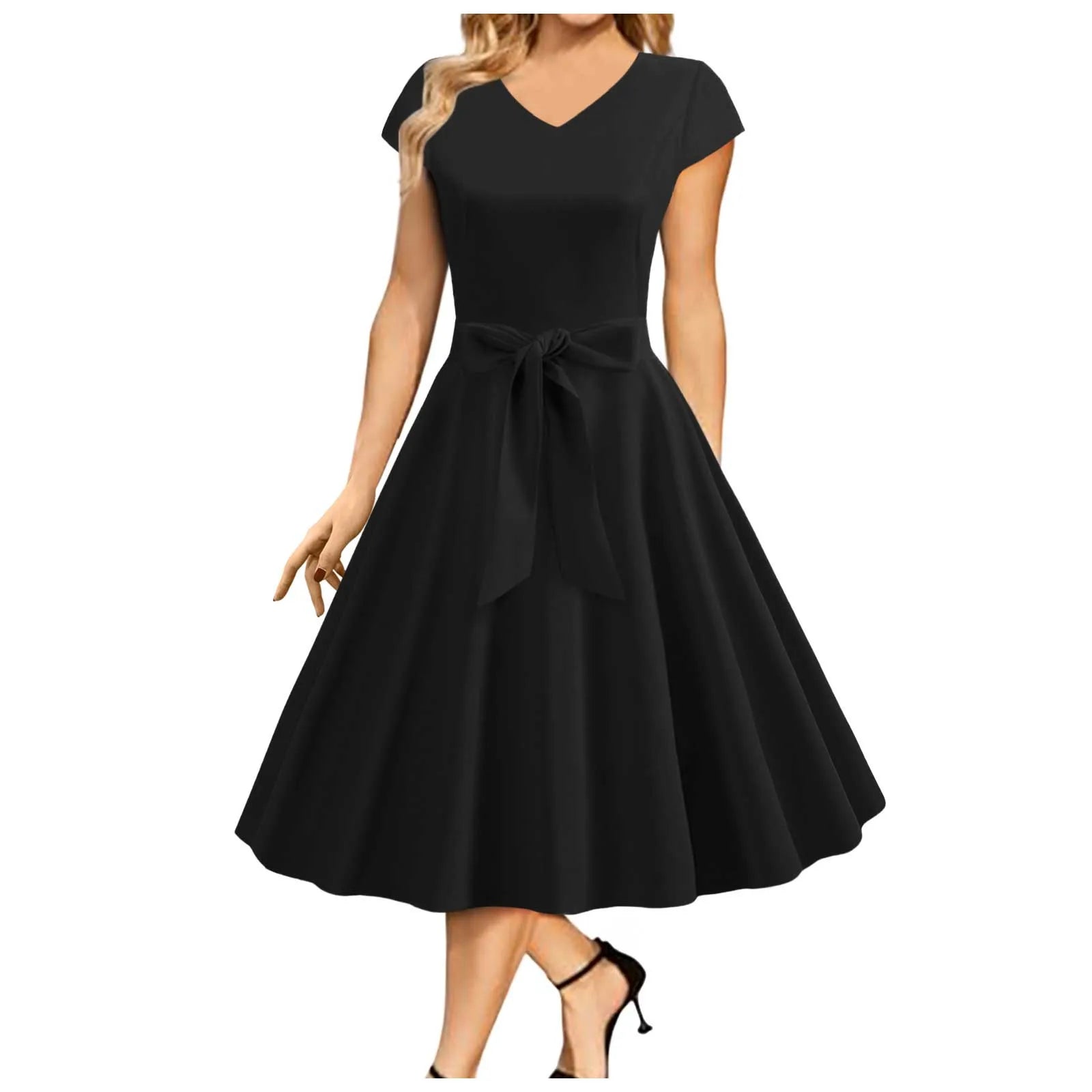 Vintage Dress For Women A Line Tie Up Short Sleeve Formal Dress Wedding Guest Solid Color Elegant Party Dresses Woman Vestidos