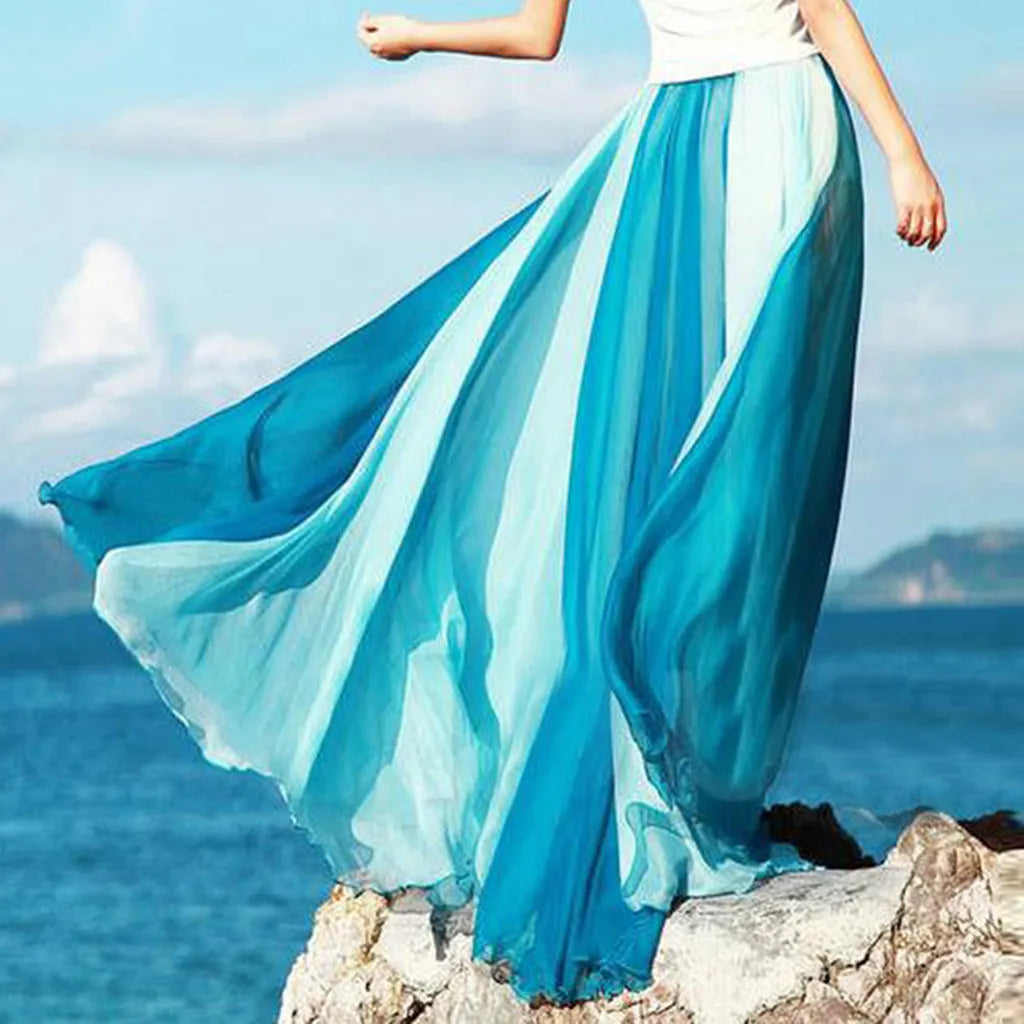 Summer Bohemian Skirt For Women Fashion Chiffon Color Matching A Bottomed Skirt Streetwear Falda Seaside Large Swing Skirts