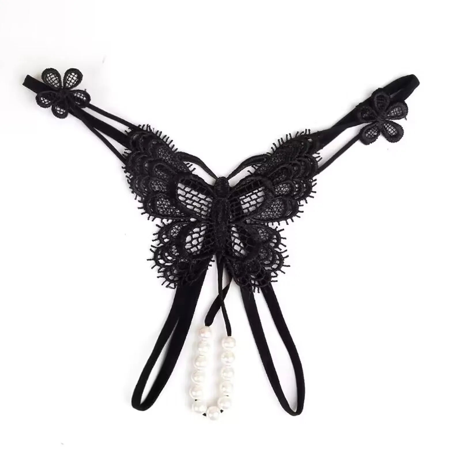Sexy Low Waisted Hollowed G-String Pearl Massage Female Crotchless Sexy Panties Embroidery T Back Sexy Lingerie Mini Braguitas