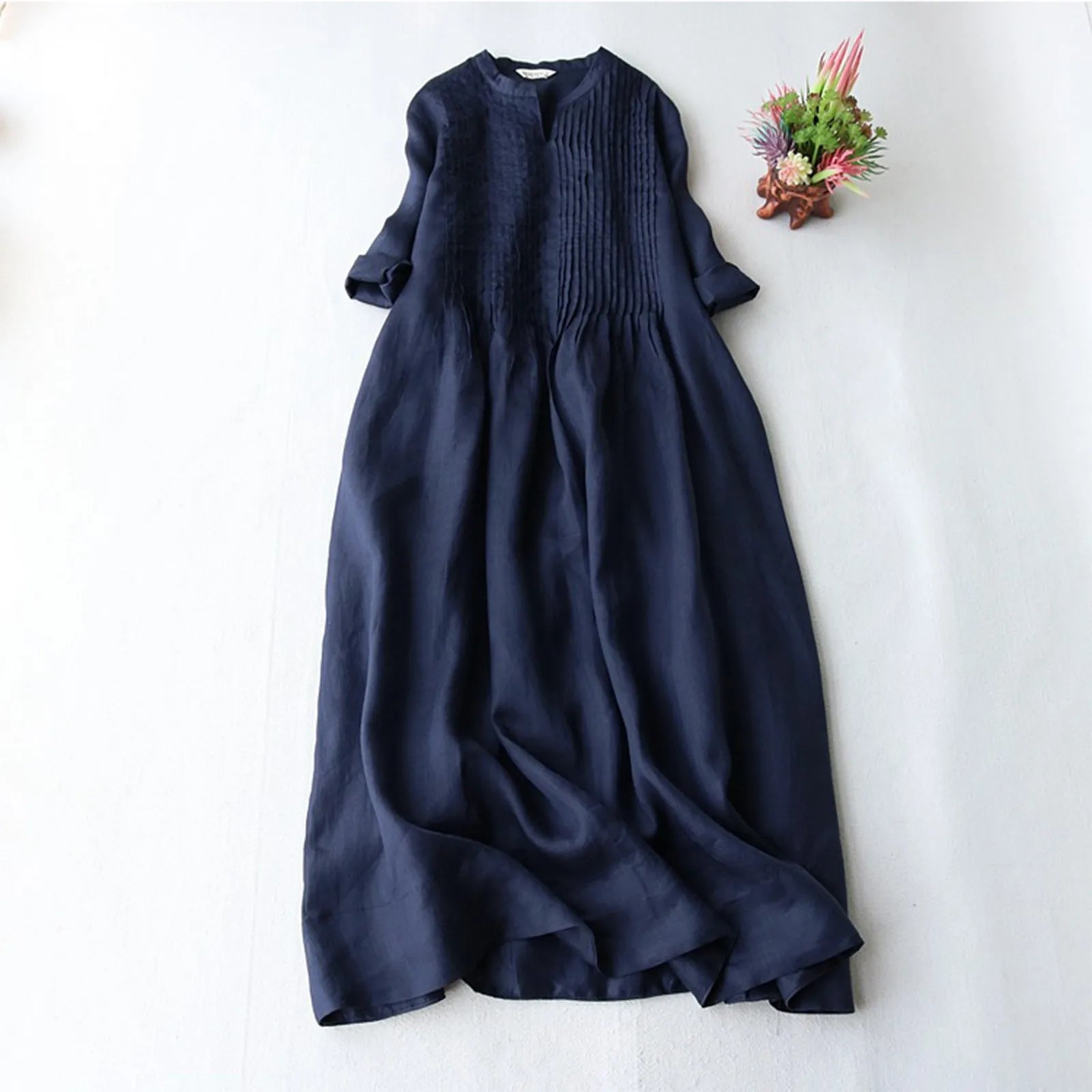 Oversized T Shirt Long Dresses Women's Summer Fashion Solid Color Pleated Cotton Linen Dresses Loose Casual Short Sleeved Dress