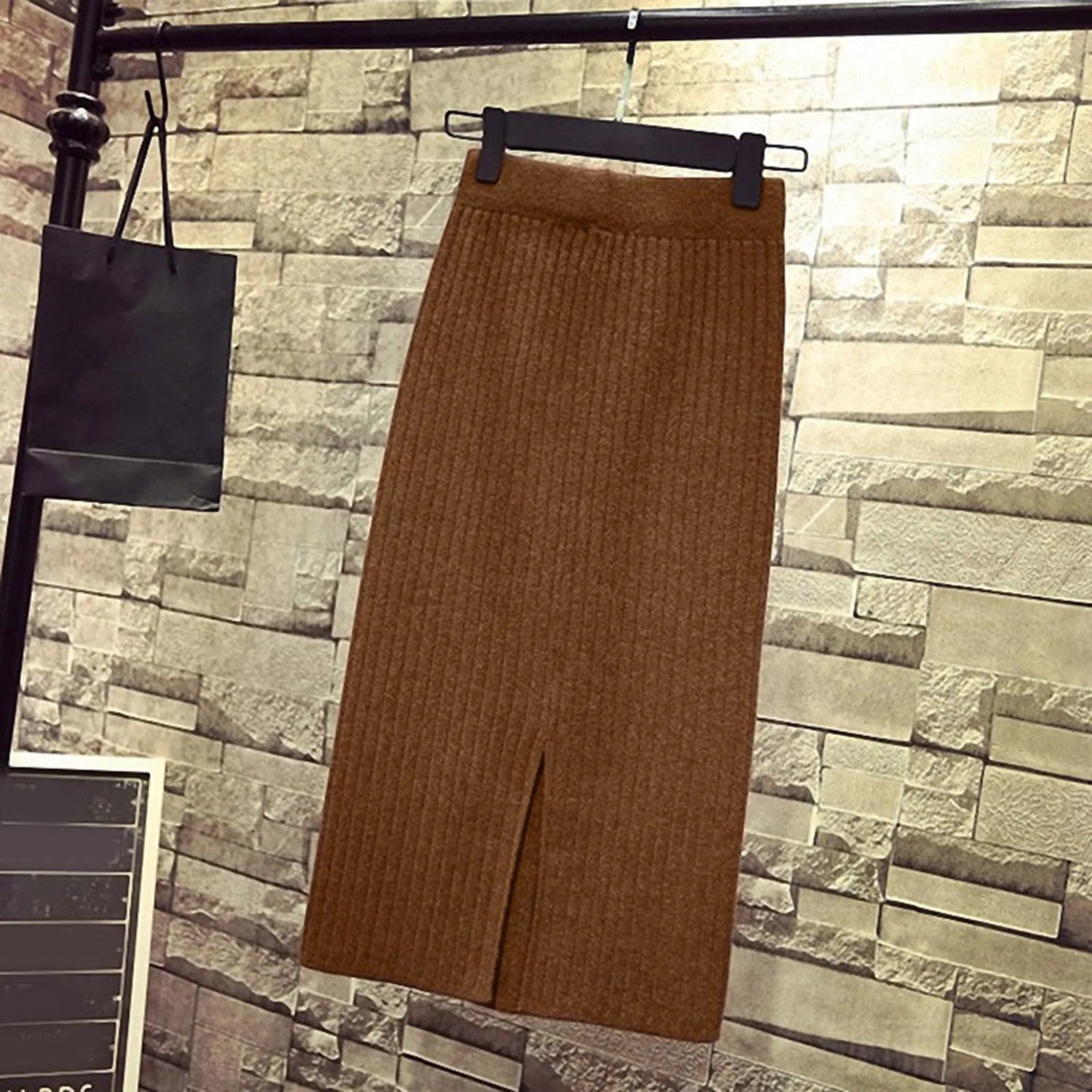 Autumn Winter Women's Korean Version Skirts High Waisted Split Step Skirt Knitted Long Skirt With Pockets Streetwear Skirts юбка