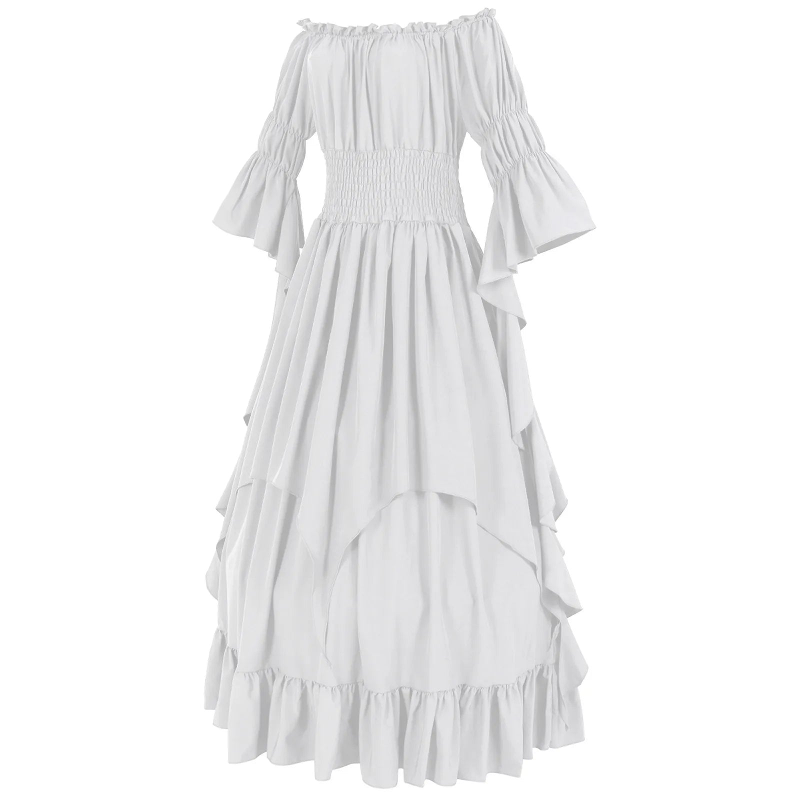 Women Medieval Costume Dresses Slim Fit Fairy Witch White Dresses Women Retro Flare Sleeve Gown Glitter Force Cosplay Costumes